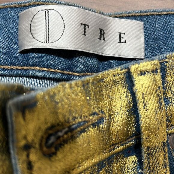 TRE Natalie Ratabesi Gold Edith Metallic Coated Slim Jeans Low Rise Sz 26 NWT - Picture 8 of 8